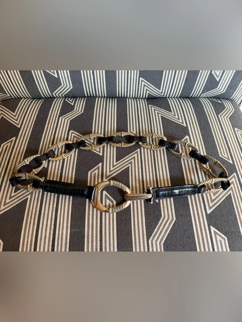 Brighton Black Croc Leather Chain Link Belt